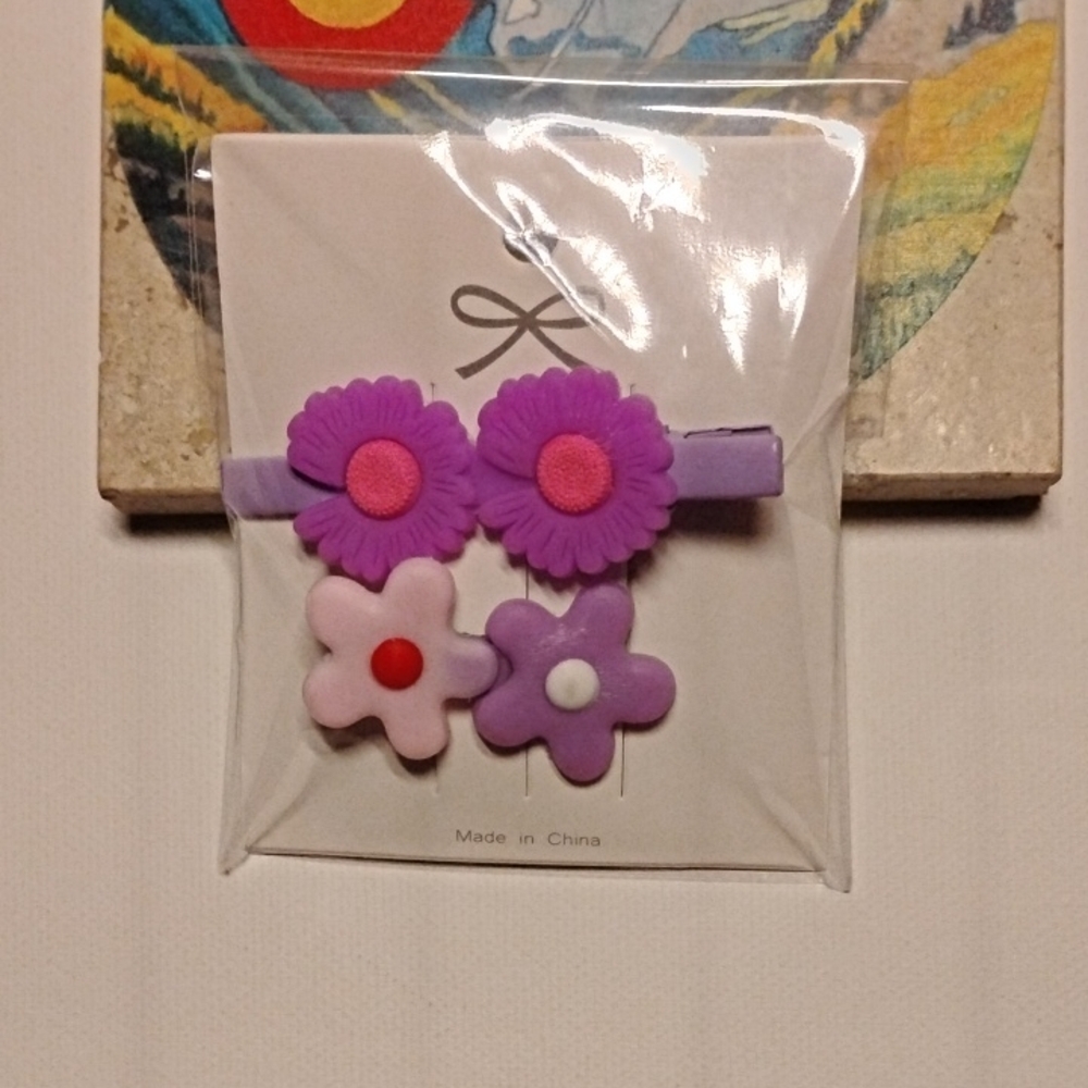 Purple Floral Kids Hair Clips